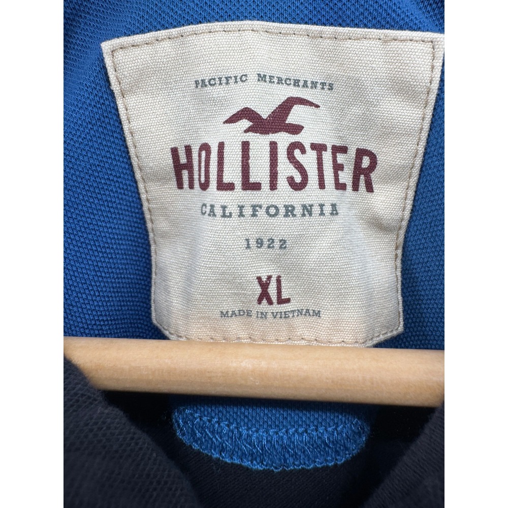 Hollister Polo Shirt Mens XL Navy Blue Stretch Short Sleeve Seagull Logo - Picture 2 of 8